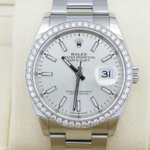 Rolex Datejust 36mm Full Set 2023 UNWORN Diamanten 126200 Silber Diamond Bezel