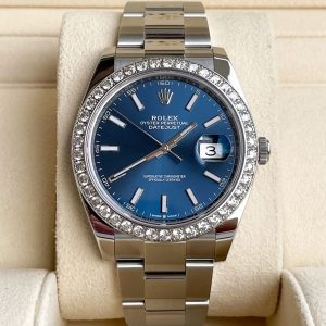 Rolex Datejust 41mm Full Set 2023 UNWORN Diamanten 126300 Blau Diamond Bezel
