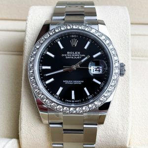 Rolex Datejust 41mm Full Set 2023 UNWORN Diamanten 126300 Schwarz Diamond Bezel