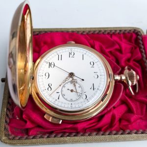 Taschenuhr Viertelrepetition Savonette Heures Repetition Quarts Chronograph Vintage 14k Gold