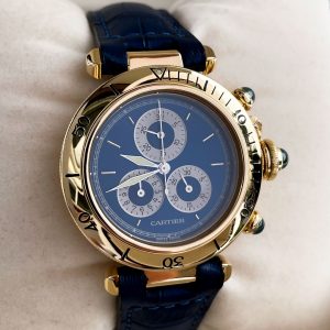 Cartier Pasha Gold Chronograph Ref: 1353 Quarz 36 mm 18k Gold Herrenuhr