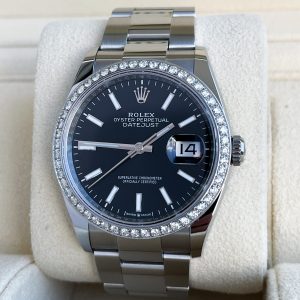 Rolex Datejust 36mm Full Set 2023 UNWORN Diamanten 126200 Schwarz Diamond Bezel