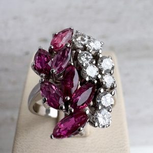 Damenring 14k Gold Diamanten und Rubine Goldring Weißgold 585 Damenring