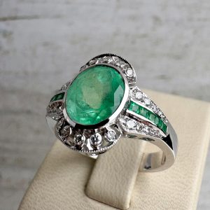 Damenring 18k 750 Weißgold mit Diamanten Goldring Smaragd Ring