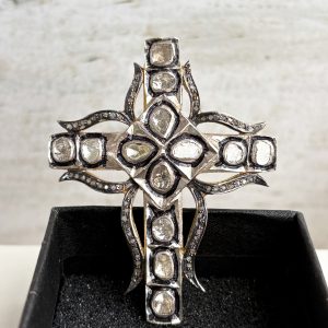 Kreuz Anhänger Silber 6 ct. Diamantrosen Handarbeit Damen Schmuck