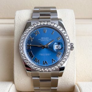 Rolex Datejust 41mm Full Set 2024 UNWORN Diamanten 126300 Blau Diamond Bezel