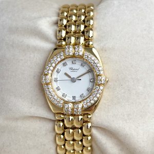Chopard Lady Gstaad 18k Gold 24mm Factory Diamanten 5229 mit Papiere 1991 Damenuhr