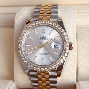 Rolex Datejust 41mm Silber Full Set 2025 Diamanten 126333 Gold/Stahl Diamond Bezel