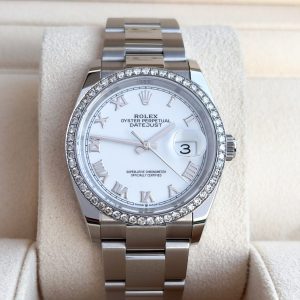 Rolex Datejust 36mm Weiß Full Set 2024 UNWORN Diamanten 126200 Diamond Bezel Iced