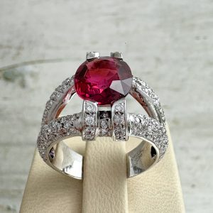 Goldring mit 1,3 ct Diamanten und Turmalin 18k 750 Weißgold 18,1 mm Ring Damen