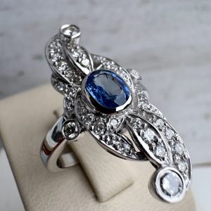 Goldring 18k 750 mit Diamanten und Saphir 0,60 ct Weißgold 17 mm Damen Ring