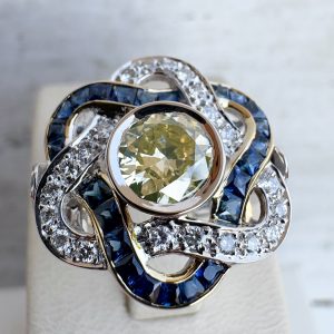 Goldring mit 1,71 ct Diamanten und Saphir 18k 750 Weißgold 18,1 mm Ring Damen