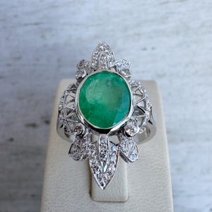 Weißgold Ring mit 1,20 ct Diamanten und Smaragd 3,55 ct 18k 750 Weißgold 18,1 mm Ring Damen