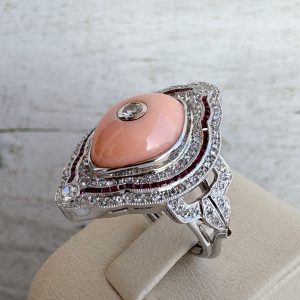 Weißgold Ring mit 2,4 ct Diamanten und Rubinen 18k 750 Weißgold 18,4 mm Ring Korallenstein Damen