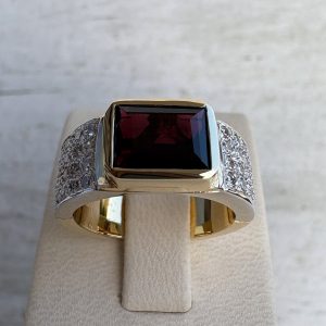 Goldring mit 0,57 ct Diamant und Turmalinstein 18k 750 Gelbgold 17,2 mm Ring Damen