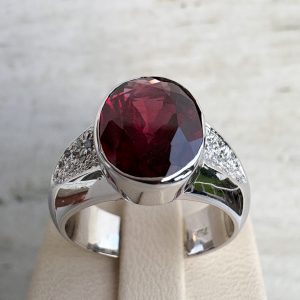 Goldring mit 0,48 ct Diamant und Turmalinstein 18k 750 Weißgold 18,1 mm Ring Damen