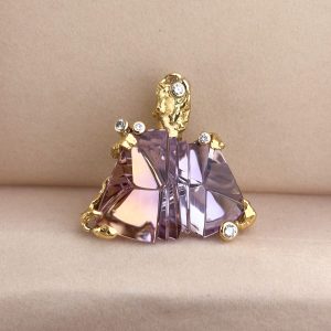 Anhänger 18k 750 Gold mit Diamanten 0,16 ct und Ametrin Stein Damen