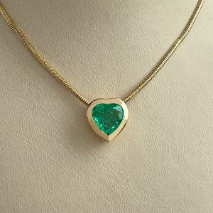 Gelbgold Kette mit Herz Anhänger 45 cm 18k Gold mit Smaragd Damenkette