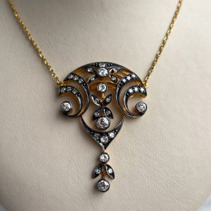 Gelbgold Collier Kette mit Anhänger 43 cm 18k Gold mit Brillanten 2,10 ct. Damen