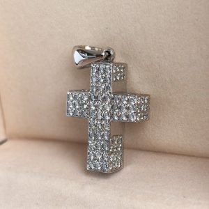 Kreuz Anhänger 18k Gold 3,3 ct. Diamanten Art Deco Stil Weißgold Damen