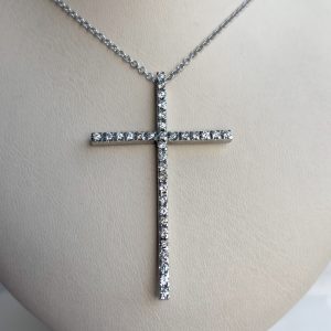 Weißgold Kreuz Kette mit Anhänger 18k 750 Gold mit Diamanten 1,9 ct.