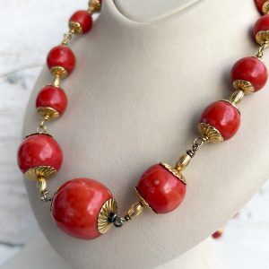 Korallen Perlen Kette Orange 18k 750 Gelbgold 70 cm Damen Schmuck