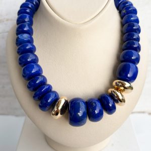 Perlen Kette Lapislazuli 18k 750 Gelbgold 50 cm Damen Schmuck
