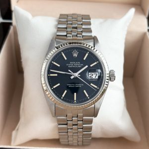 Rolex Datejust 36mm 1601 aus 1971 Schwarz Matt Weißgold Lünette Herrenuhr