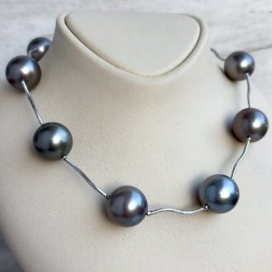 Tahiti Perlen Kette Weißgold 18k 750 Kette 45 cm Damen Schmuck