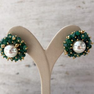 Gelbgold Ohrringe 18k 750 mit Perle und Smaragd 2,3 mm Breit Damen Ohrringe