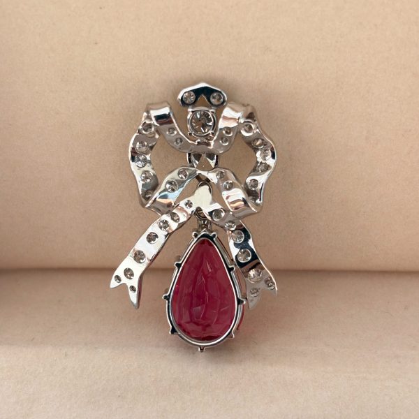 Pendant White gold 18k with Rubies and Diamonds 4,2 ct. Art Deco Style Women – Bild 5