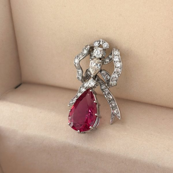 Pendant White gold 18k with Rubies and Diamonds 4,2 ct. Art Deco Style Women – Bild 2