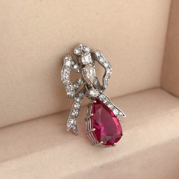 Pendant White gold 18k with Rubies and Diamonds 4,2 ct. Art Deco Style Women – Bild 3