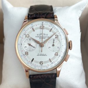 Superio Chronograph Suisse 36mm 18k Gold Handaufzug Landeron 51 Rosegold Herrenuhr
