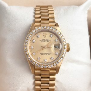 Rolex Lady-Datejust 26mm 18K Gold mit Box und Papiere Factory Dial Full Set 69178 LC 100 Diamant Lünette Damenuhr