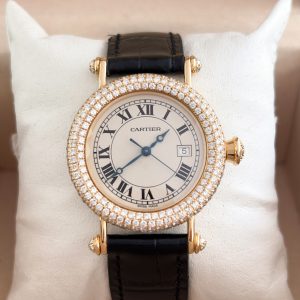 Cartier Diabolo 18k Gold 1430 Factory Diamonds 32mm Gold Buckle Quarz Damenuhr