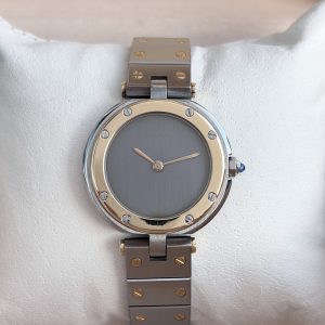 Cartier Santos Ronde Vendome Ref: 8191 Quartz 27 mm Full Set aus 1983 Grey Ghost Dial Damenuhr