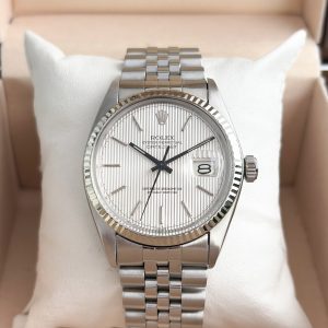 Rolex Datejust 36mm Silber 16014 Tapestry Dial aus 1979 Stahl/Weißgold Lünette Herrenuhr