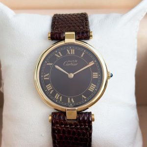 Cartier Vendome Must de Large Vermeil 590003 Wood Dial 30mm Braun Damenuhr