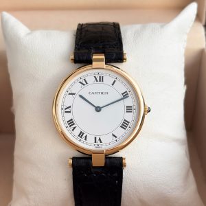 Cartier Vendome 18k Gold 30mm Quartz 881001 Original Leather Bracelet Black Women’s Watch